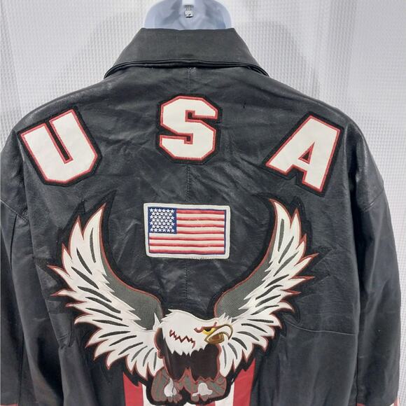 VINTAGE OSCAR PIEL! HOT BLACK GENUINE LEATHER, AMERICA BIKER/MOTO JACKET! SZ L - Picture 3 of 11